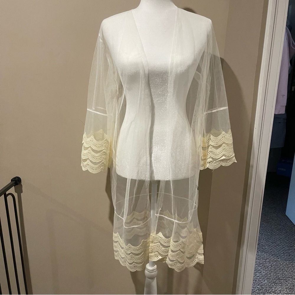 Cream Lace Trim Robe Intimates sexy